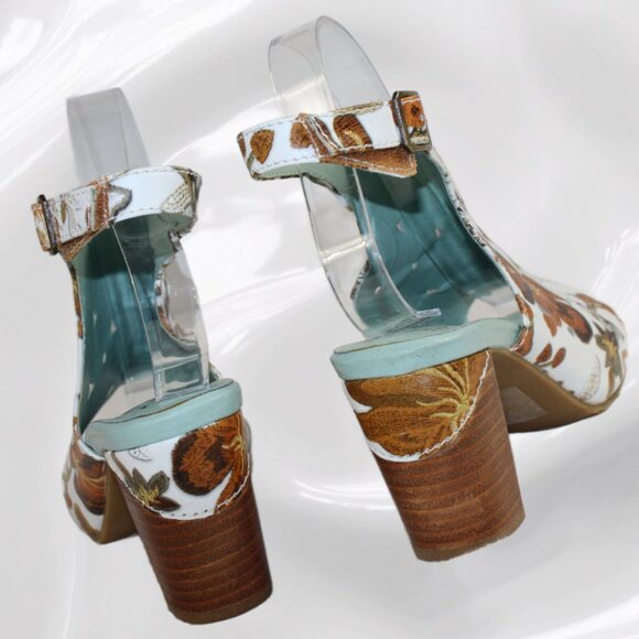 L’Artiste Spring Step White Brown Multi Tapestry Leather Sling Back, 40 … - Picture 9 of 12